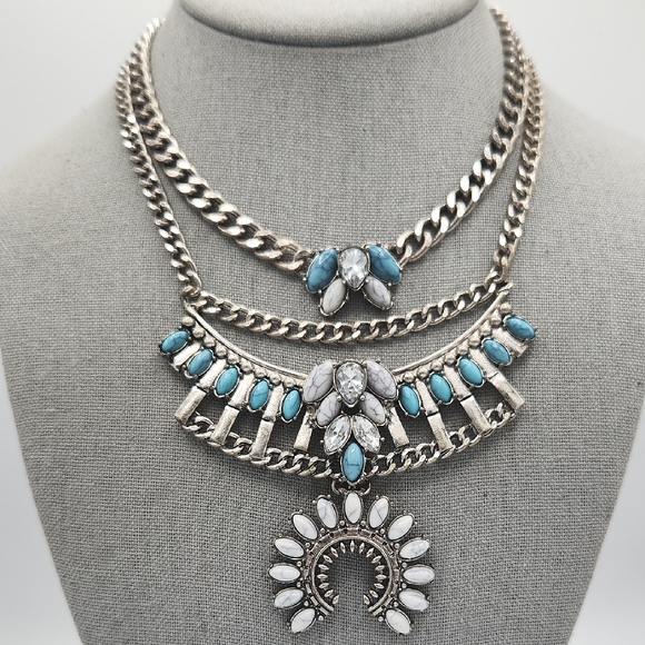 5 for $25! SugarFix BaubleBar Silver Tone Turquoise Statement Necklace - Picture 1 of 5
